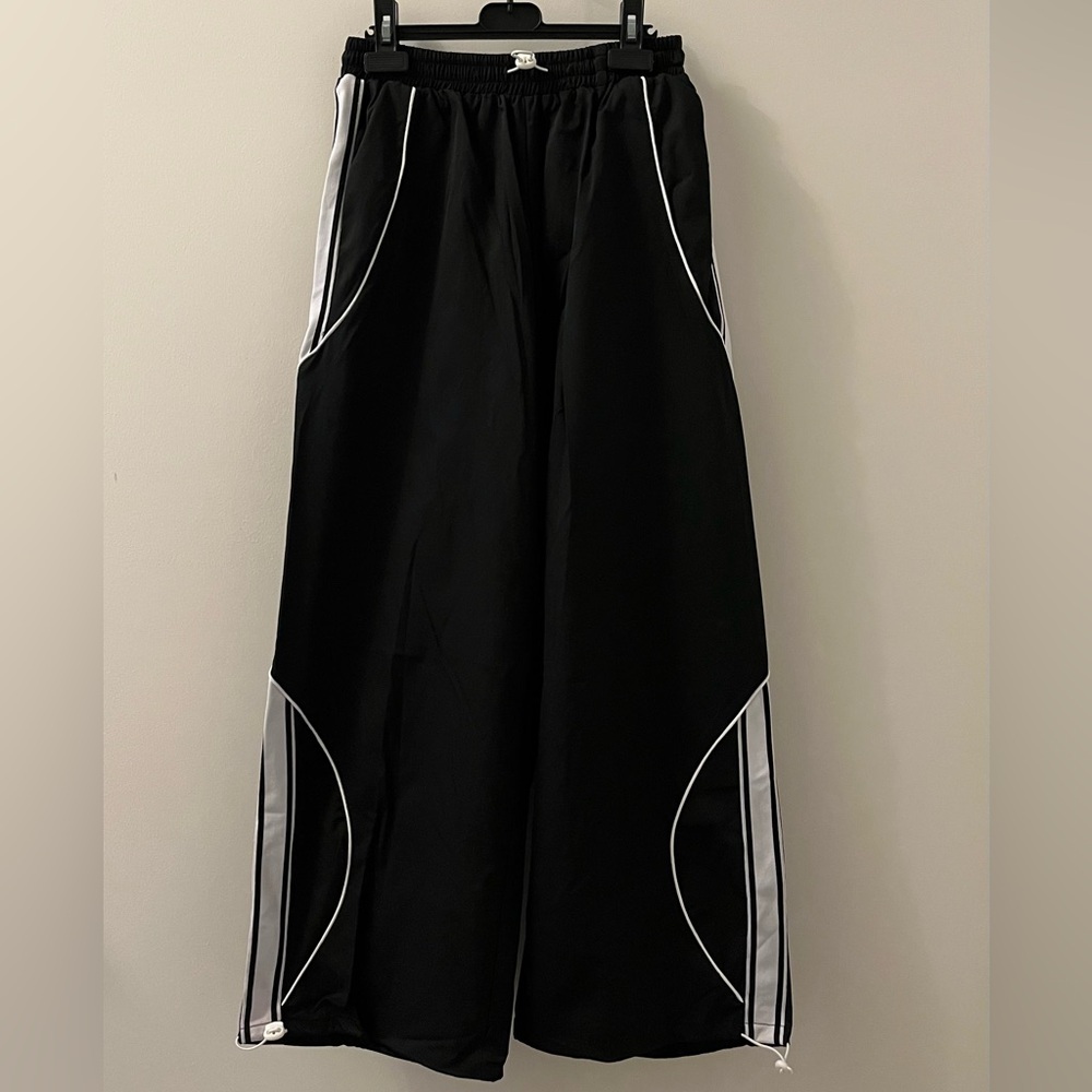 Black Track Pants with White Accents